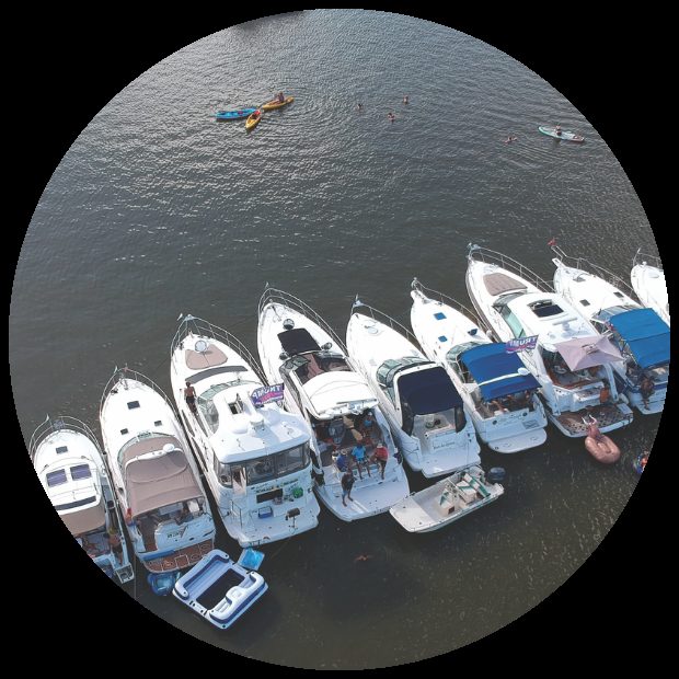 Galloway boats rafted up together on the Chesapeake Bay